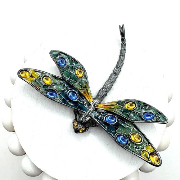 Erwin Pearl Colorful Dragonfly Brooch Enamel Gripoix Style Blue Green Insect Big - Picture 1 of 15